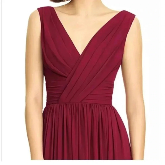 Dessy Collection Draped Chiffon Maxi Slit Dress Size 14 Burgundy Style 2894 NEW - Picture 8 of 12